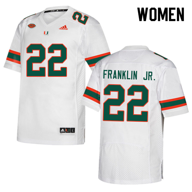 Women #22 Thaddius Franklin Jr. Miami Hurricanes College Football Jerseys Sale-White - Click Image to Close